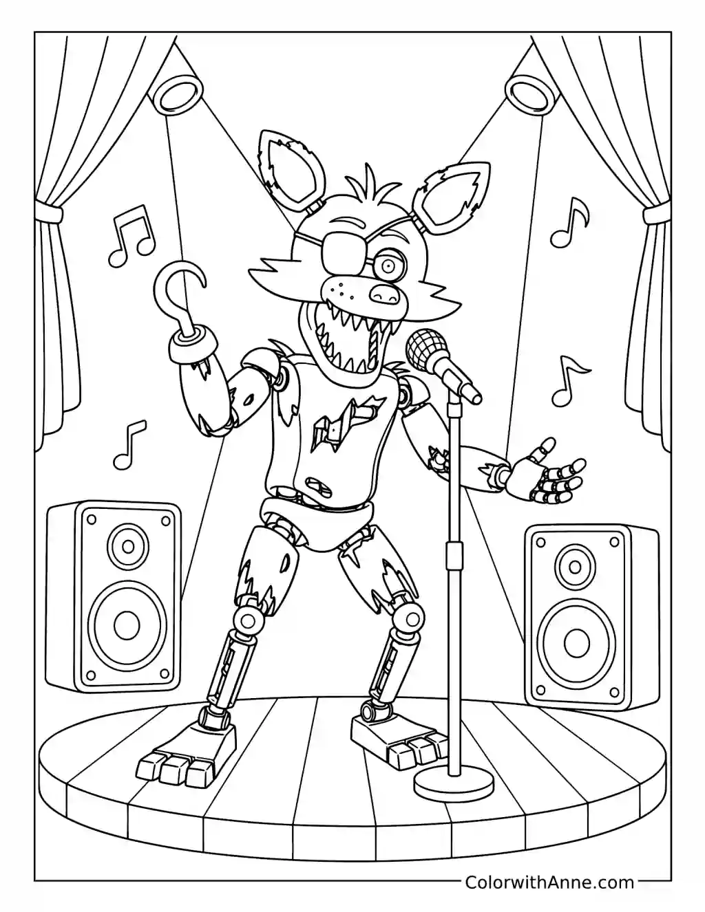 Foxy Performing on Stage coloring page