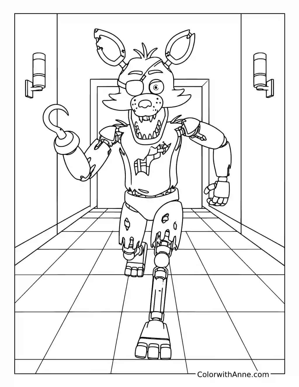 Foxy Running Down the Hallway coloring page