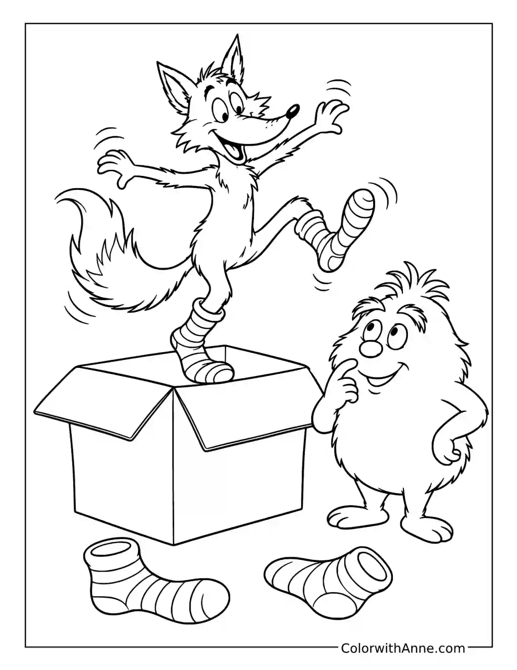 Foxy Socks and Boxside Mischief coloring page