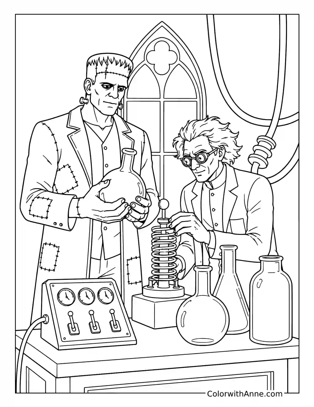 Frankenstein and the Mad Scientist coloring page