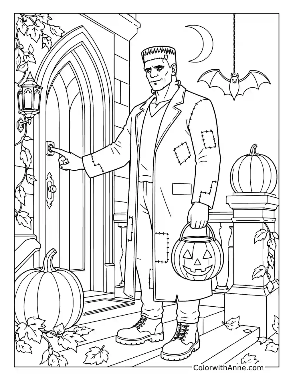 Frankenstein at the Gothic Door coloring page