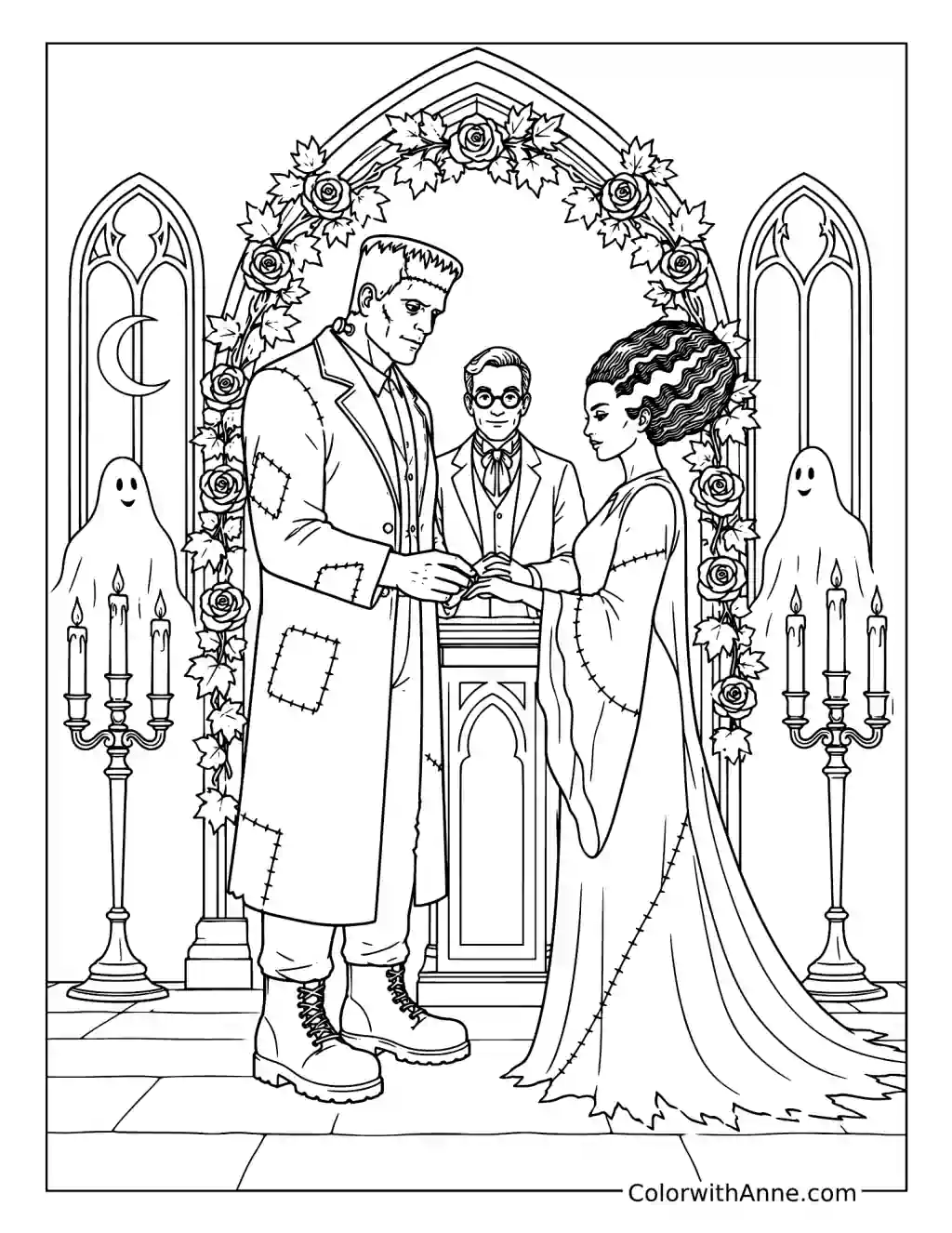 Frankenstein's Gothic Wedding Ceremony coloring page
