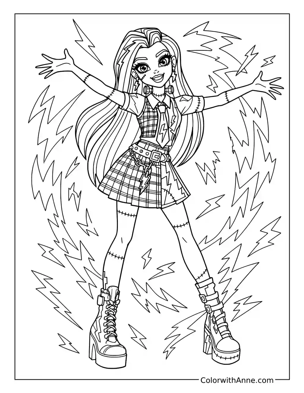 Frankie Stein Spreading Their Arms Amid Lightning coloring page