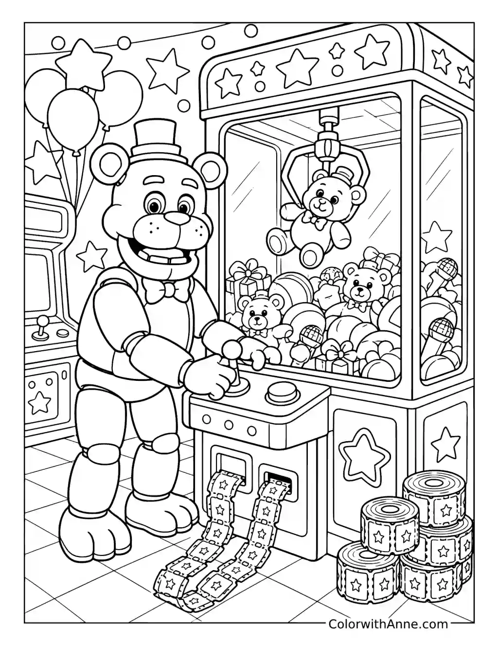 Freddy Fazbear at the Claw Machine coloring page