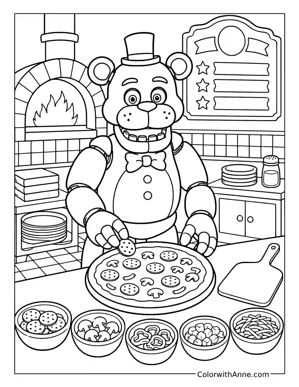 Freddy Fazbear at the Pizza Counter coloring page
