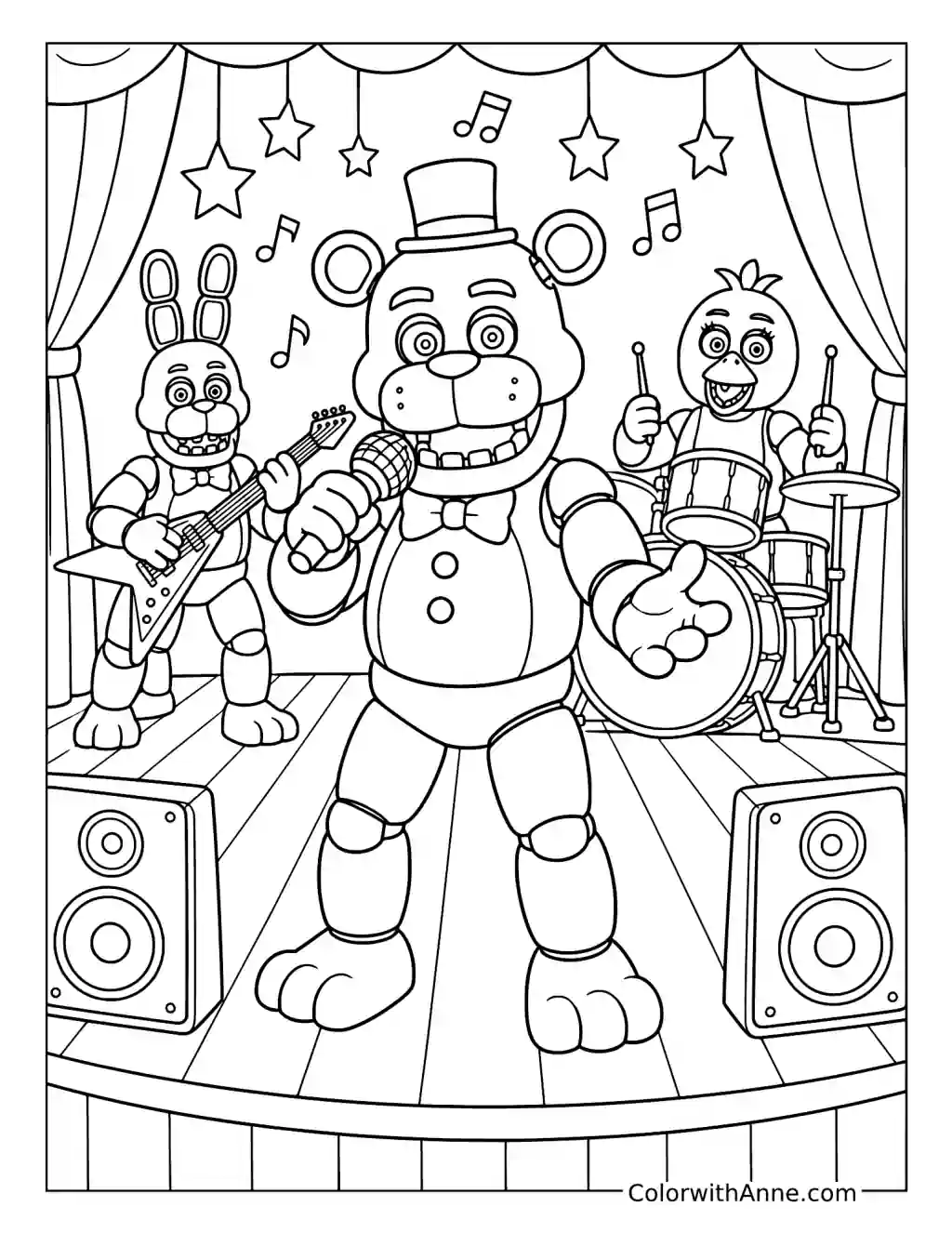 Freddy Fazbear Band Rehearsal coloring page