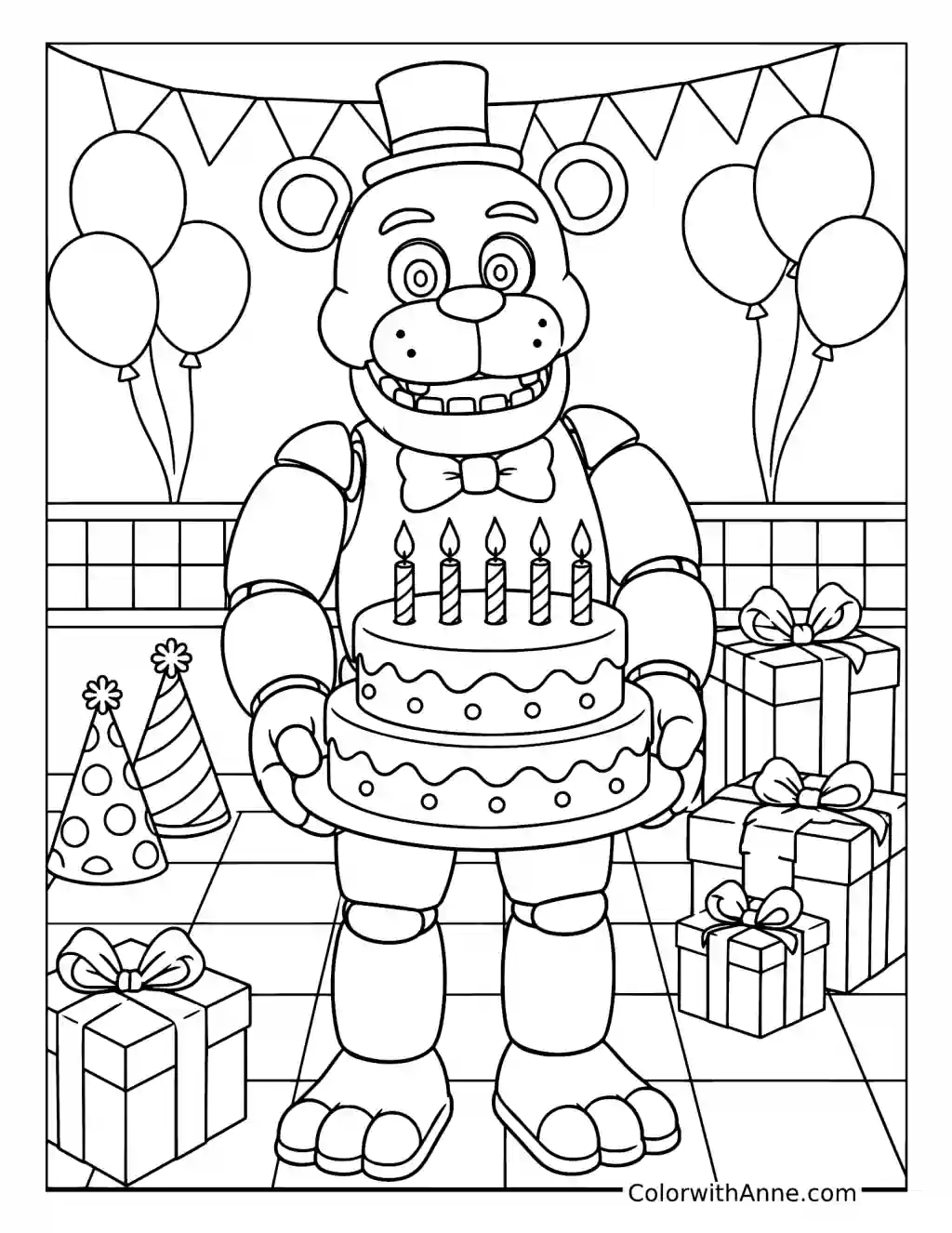 Freddy Fazbear Holding a Birthday Cake coloring page