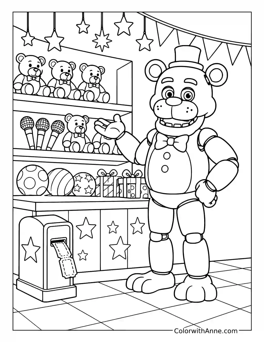 Freddy Fazbear in the Prize Corner coloring page