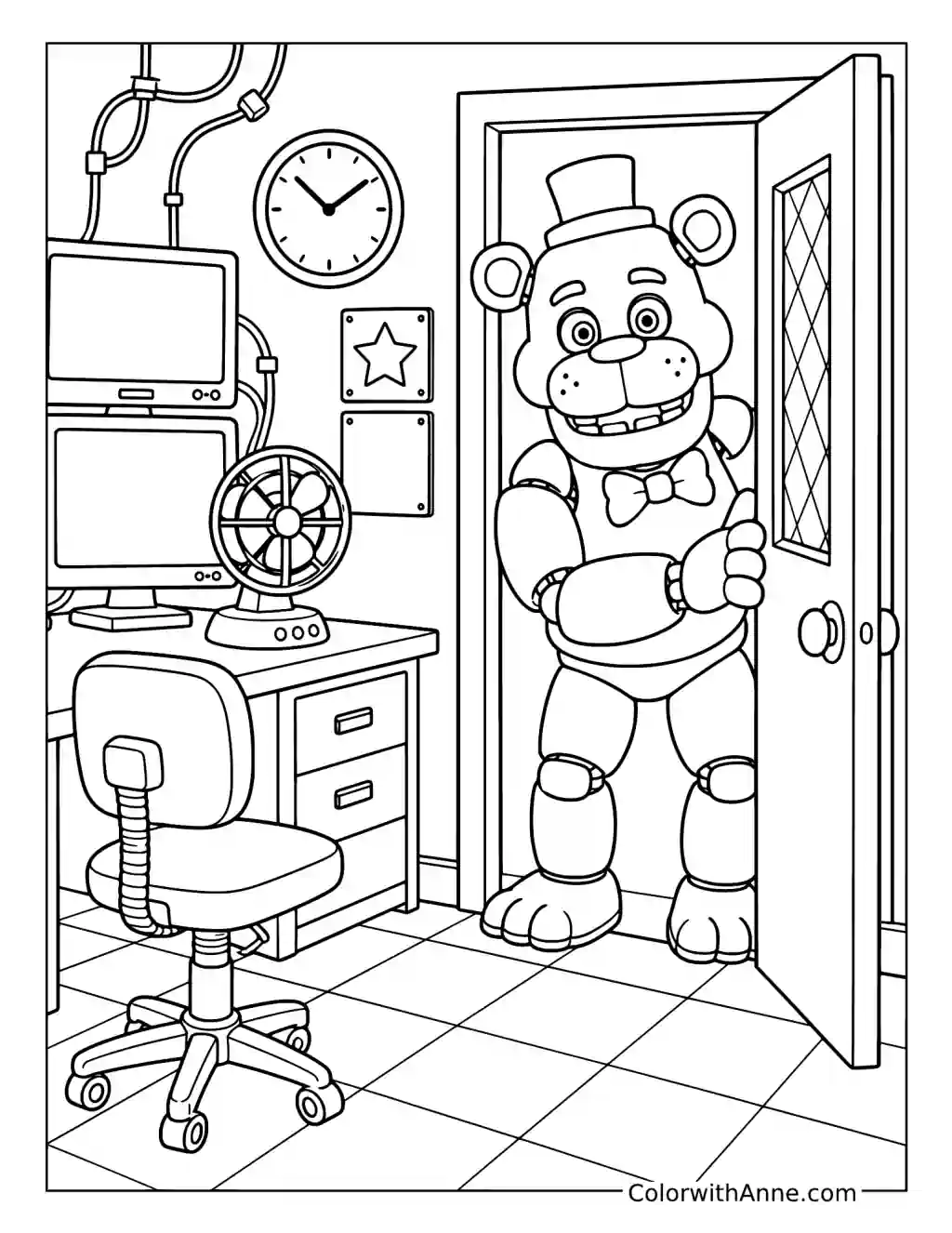 Freddy Fazbear in the Security Office coloring page