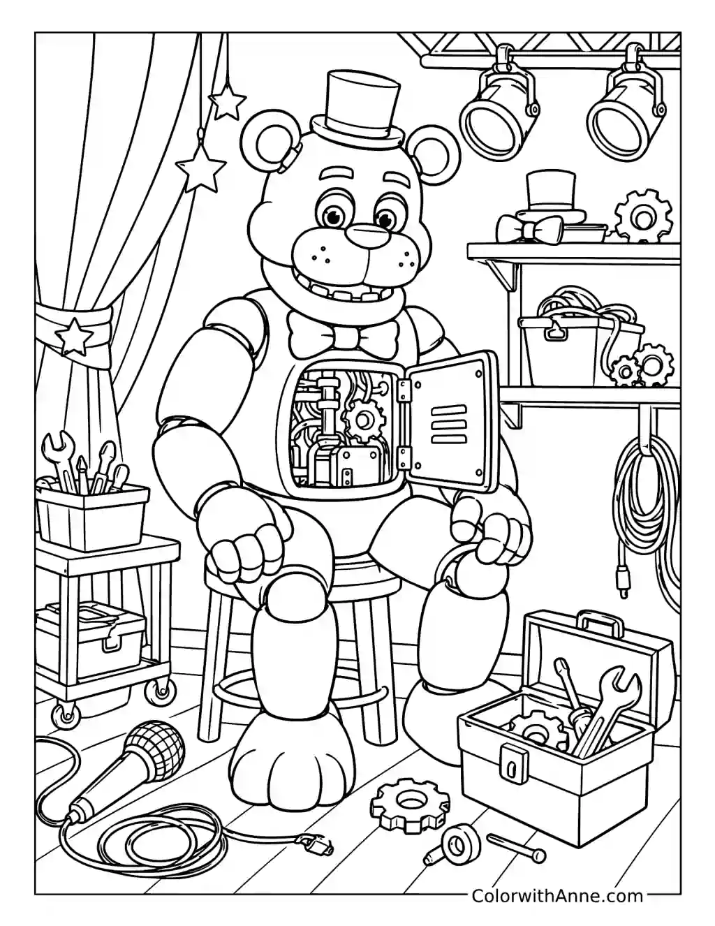 Freddy Fazbear's Backstage Tune-Up coloring page