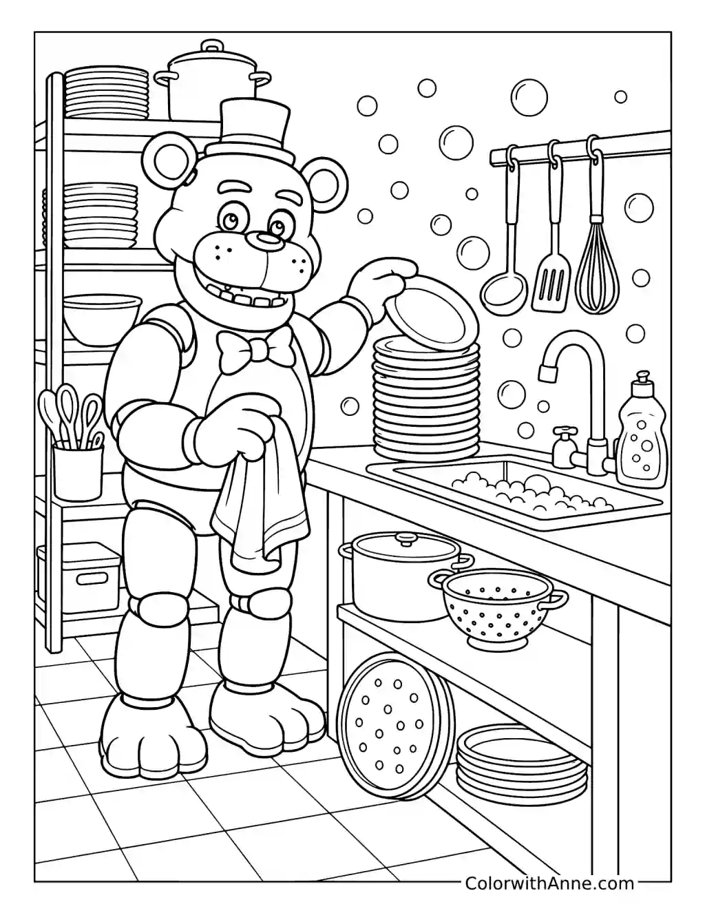 Freddy Fazbear's Kitchen Cleanup coloring page