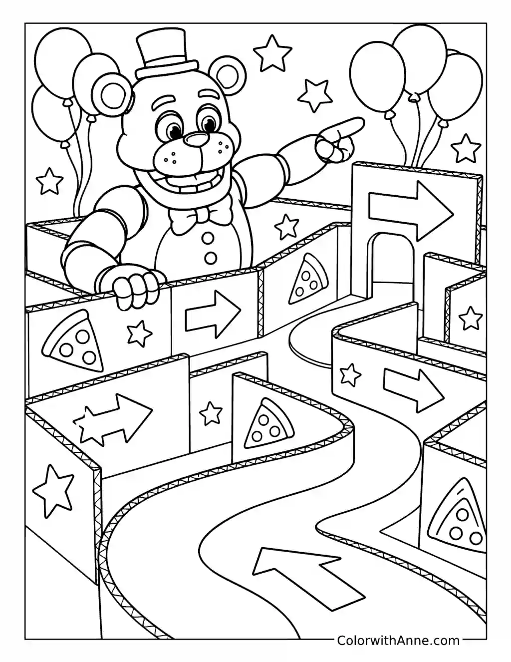 Freddy Fazbear's Pizza Maze coloring page
