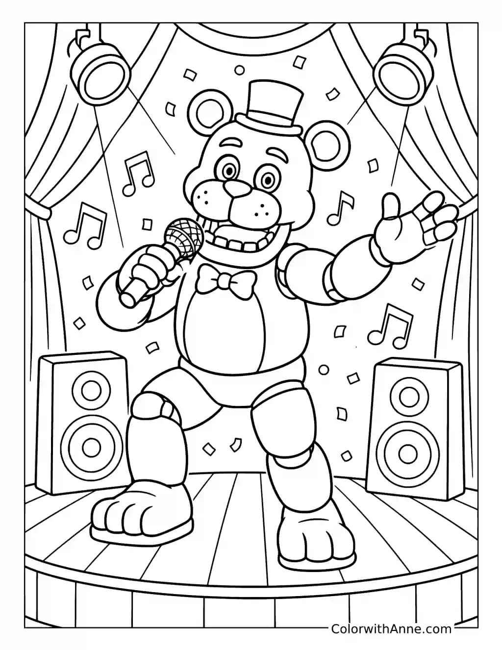 Freddy Fazbear Singing on Stage coloring page
