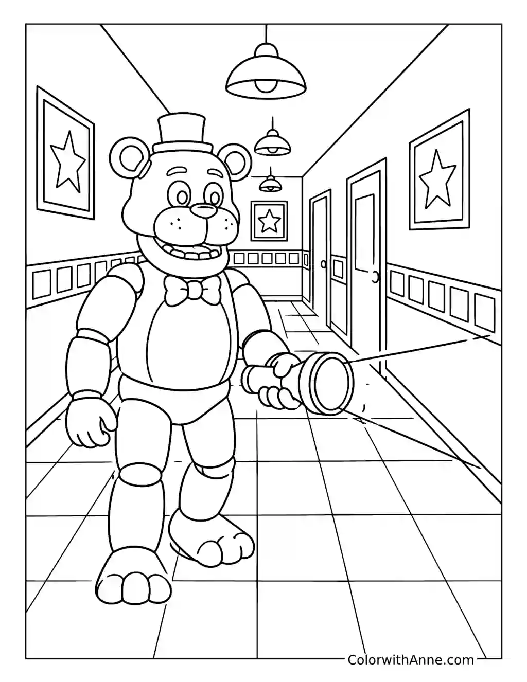 Freddy Fazbear with a Flashlight coloring page