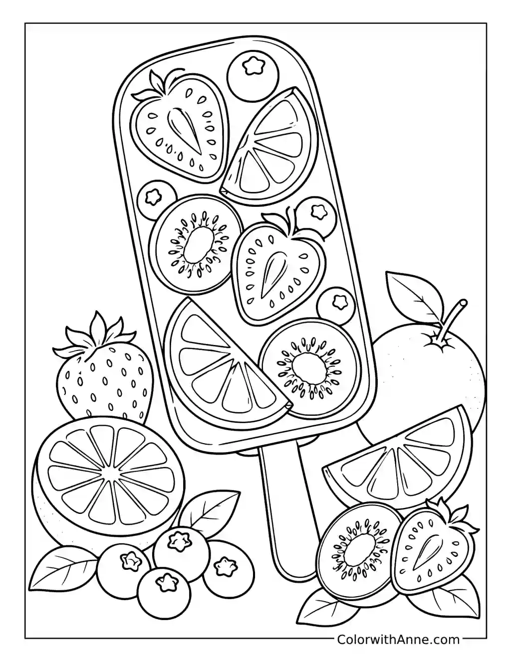 Fresh Fruit Popsicle coloring page