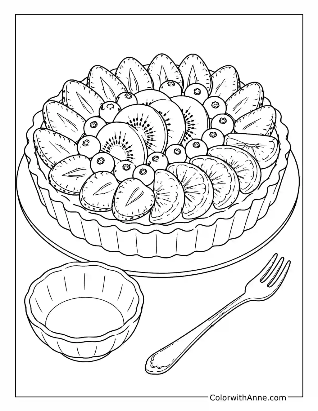 Fresh Fruit Tart with Kiwi and Strawberries coloring page