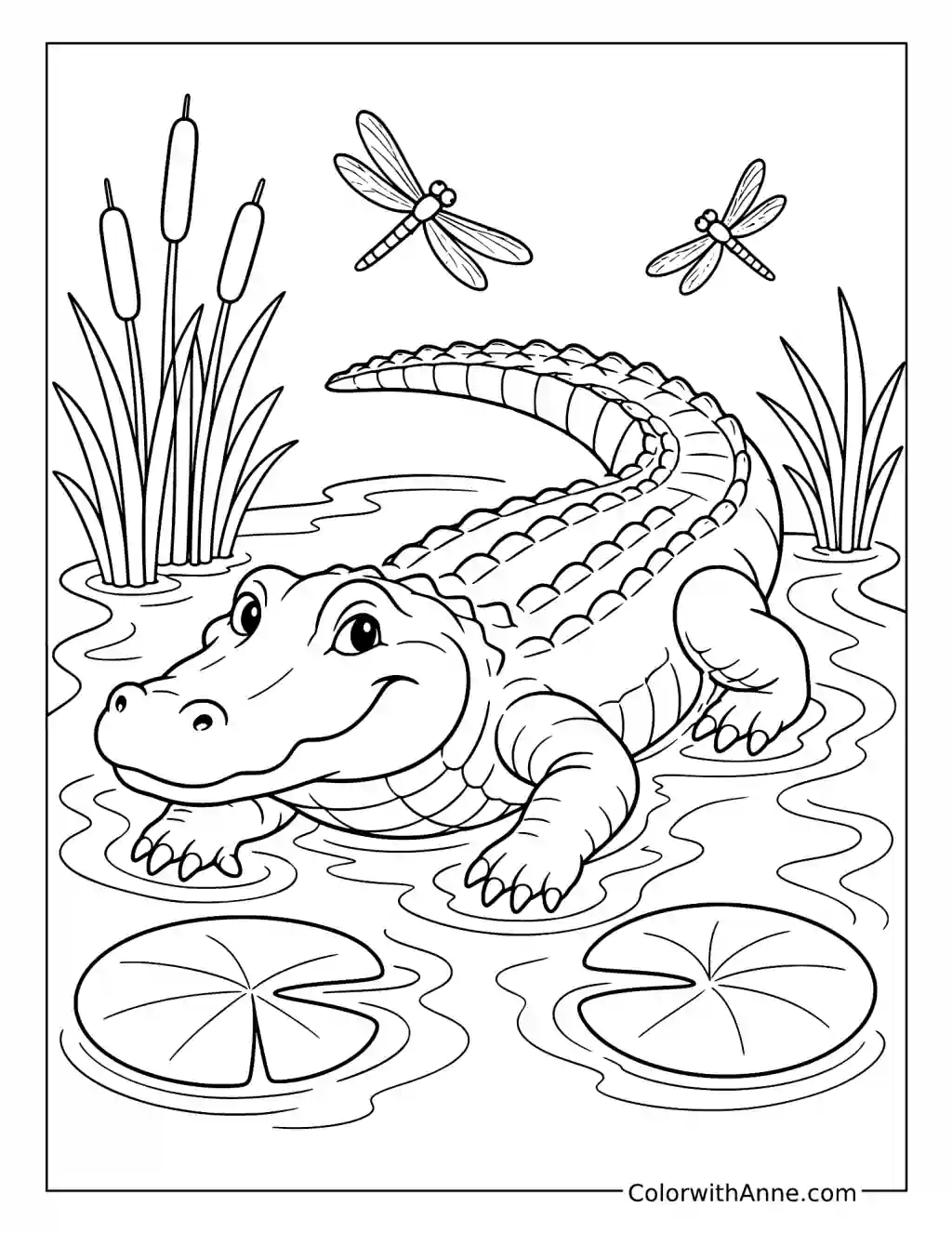 Friendly Alligator in the Swamp coloring page