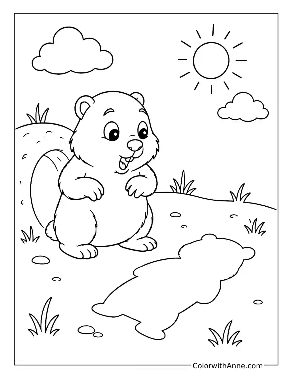 Friendly Groundhog Sees Its Shadow coloring page