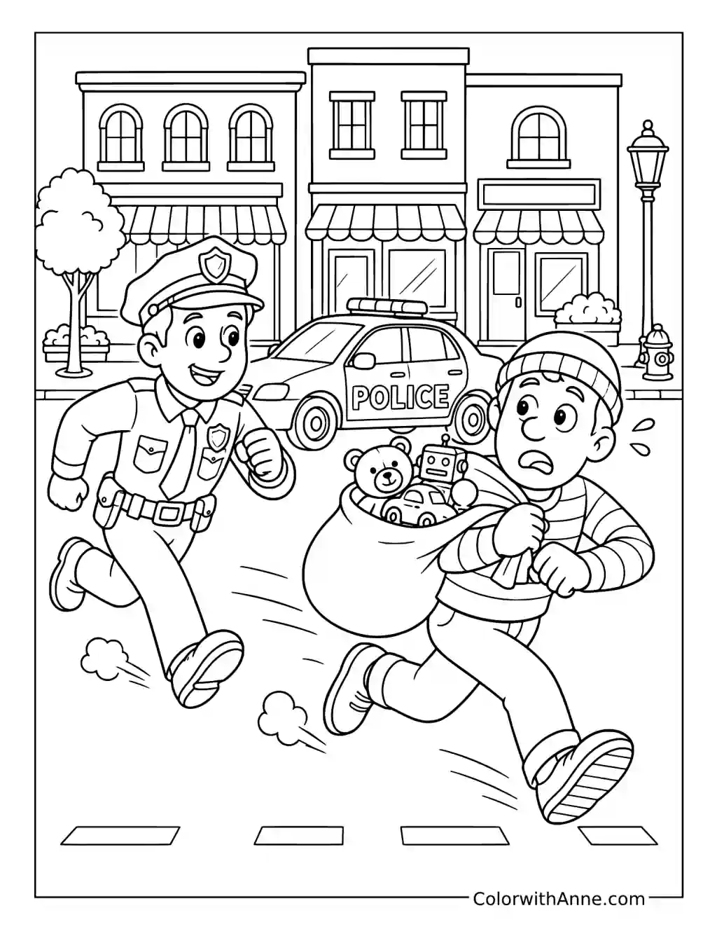 Friendly Officer Chases a Clumsy Thief coloring page