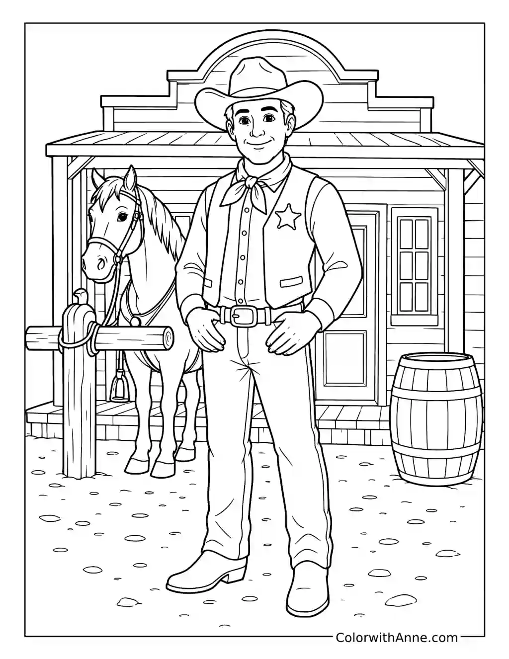 Friendly Sheriff in a Western Town coloring page