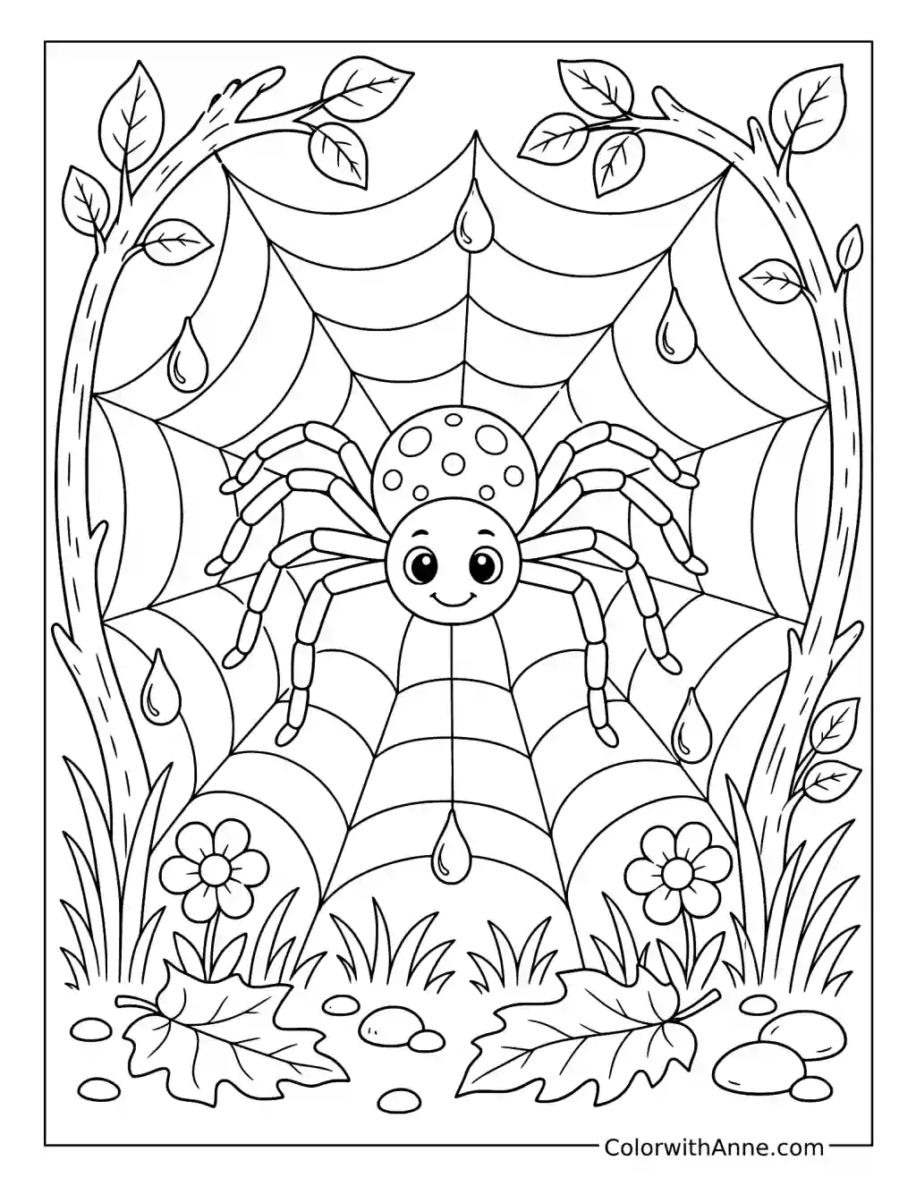 Friendly Spider and Dewy Web coloring page