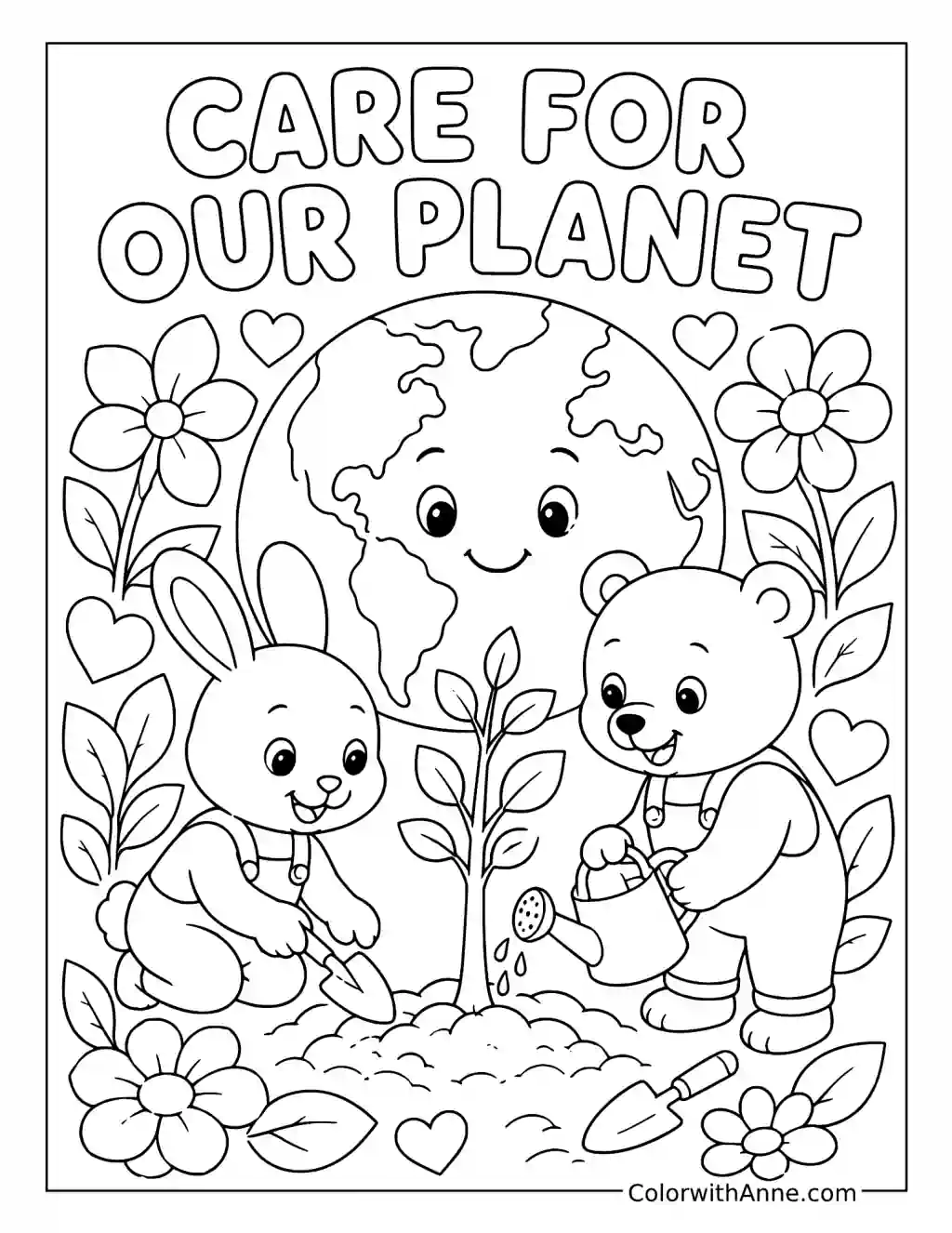 Friends Planting a Tree for Earth coloring page
