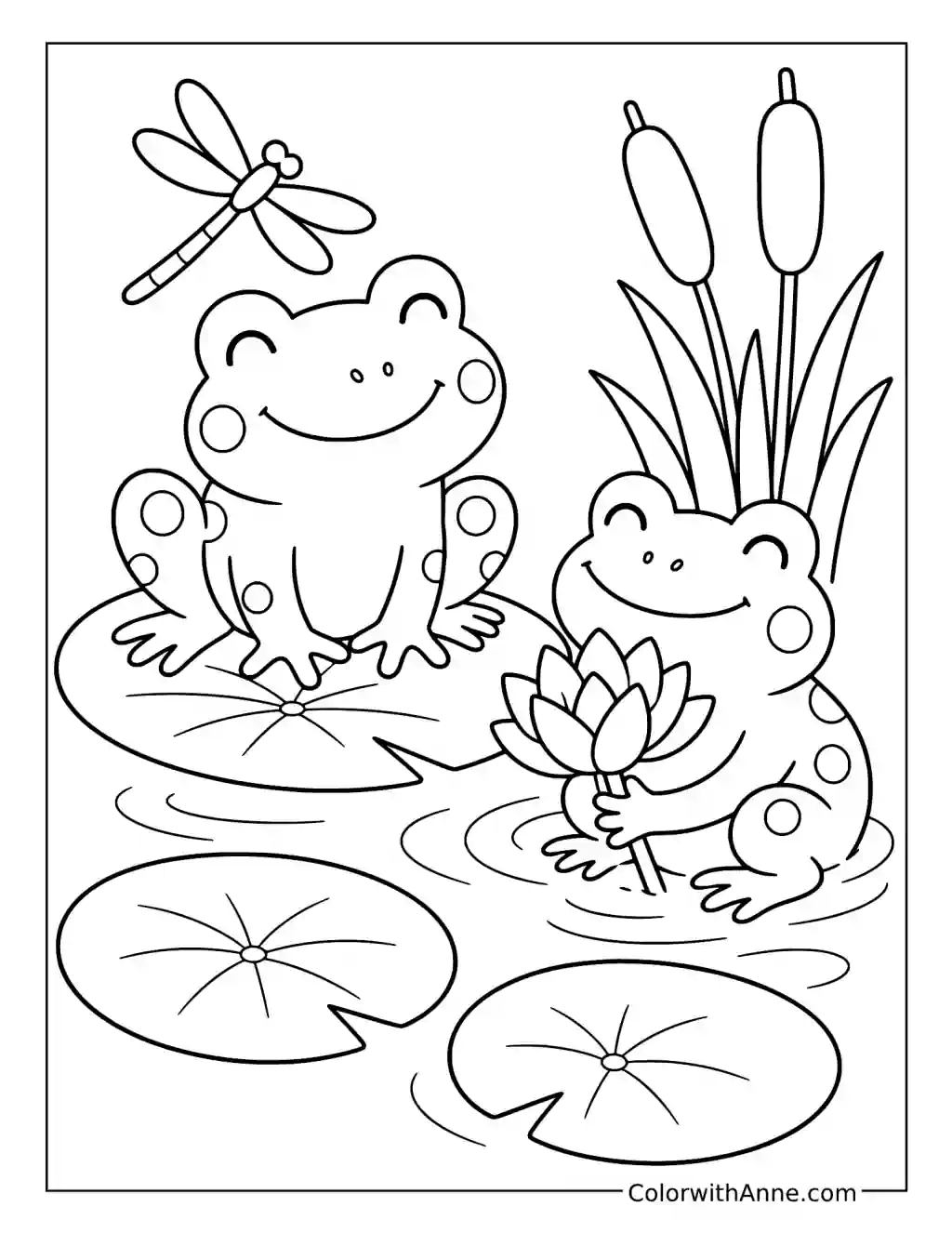 Frogs on Lily Pads coloring page