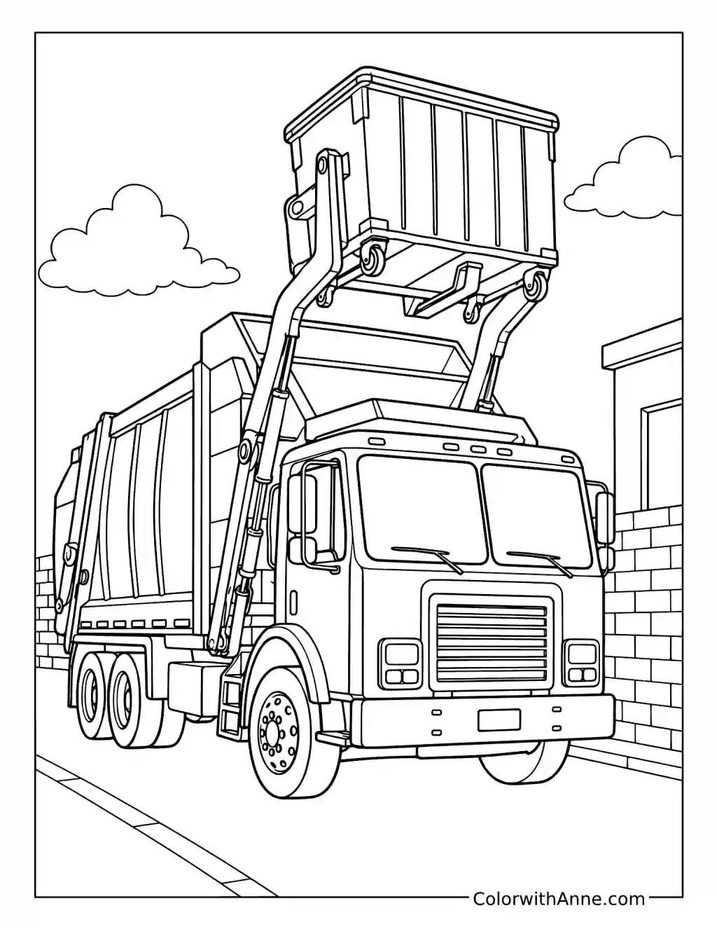 Front Loader Lifting a Dumpster coloring page