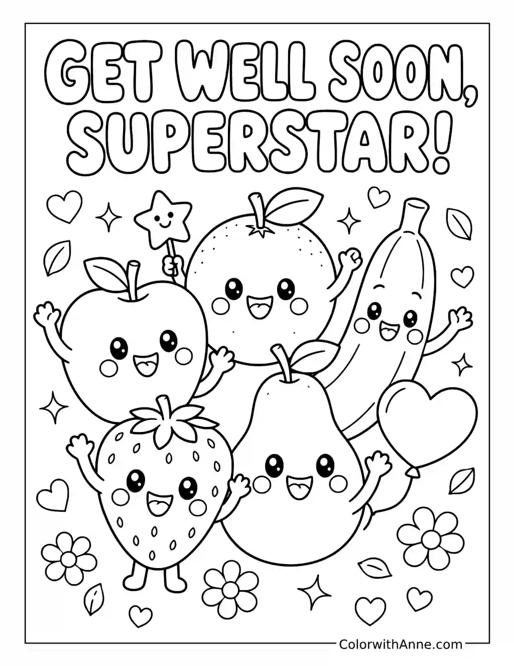 Fruit Friends Cheer You On coloring page