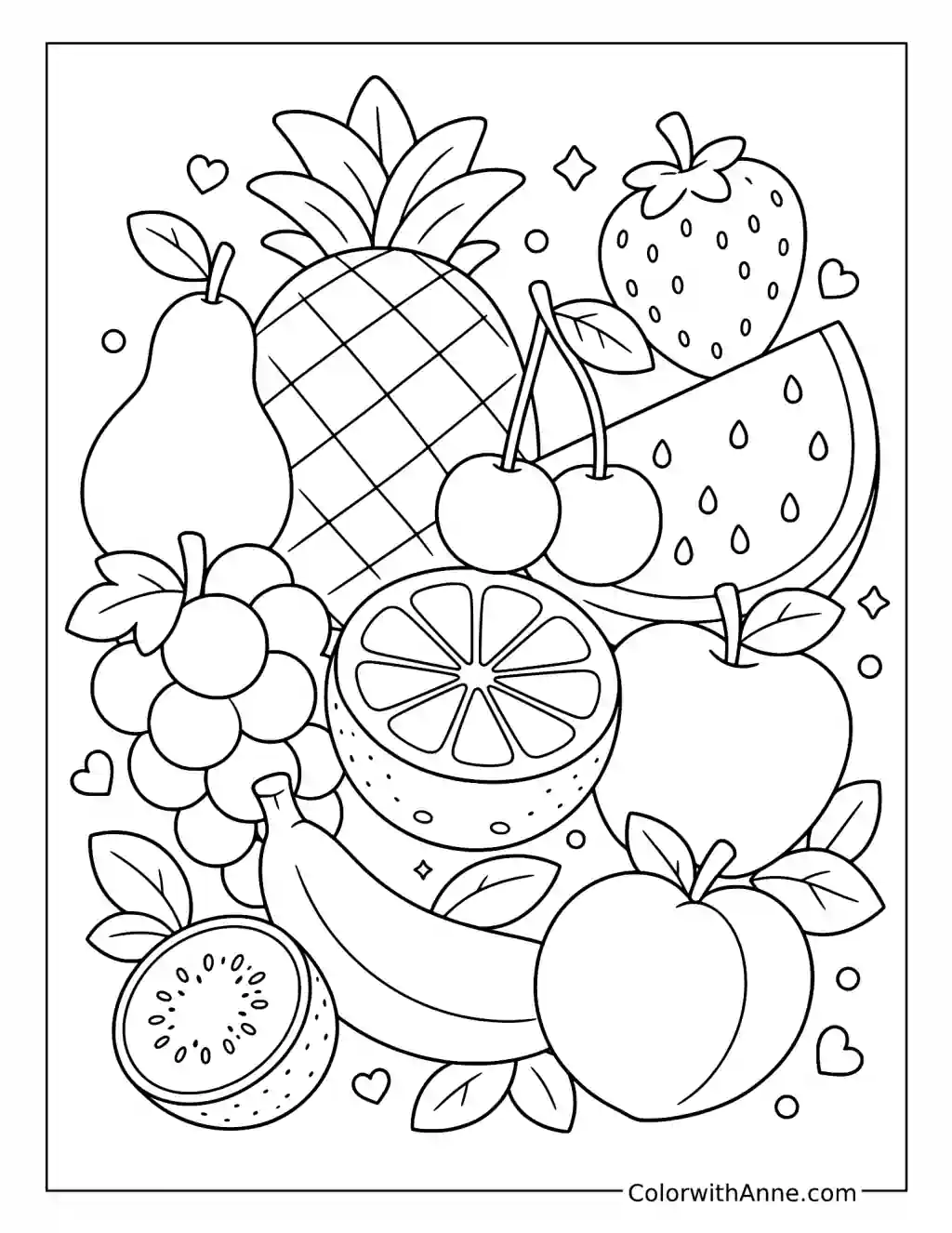 Fruit Party Doodle Art coloring page