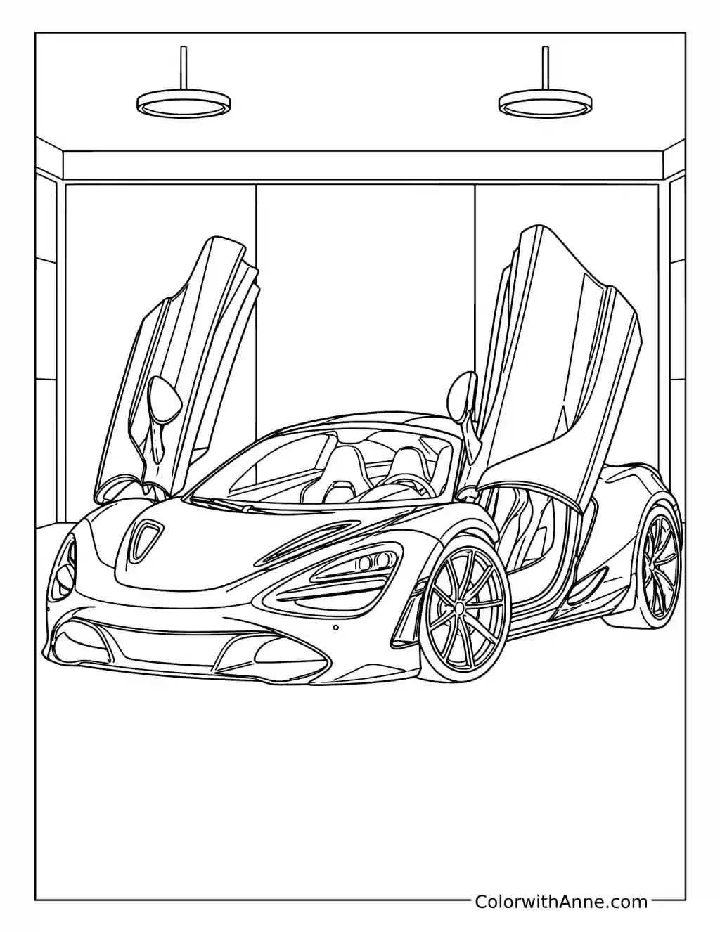 Futuristic Supercar with Raised Butterfly Doors coloring page