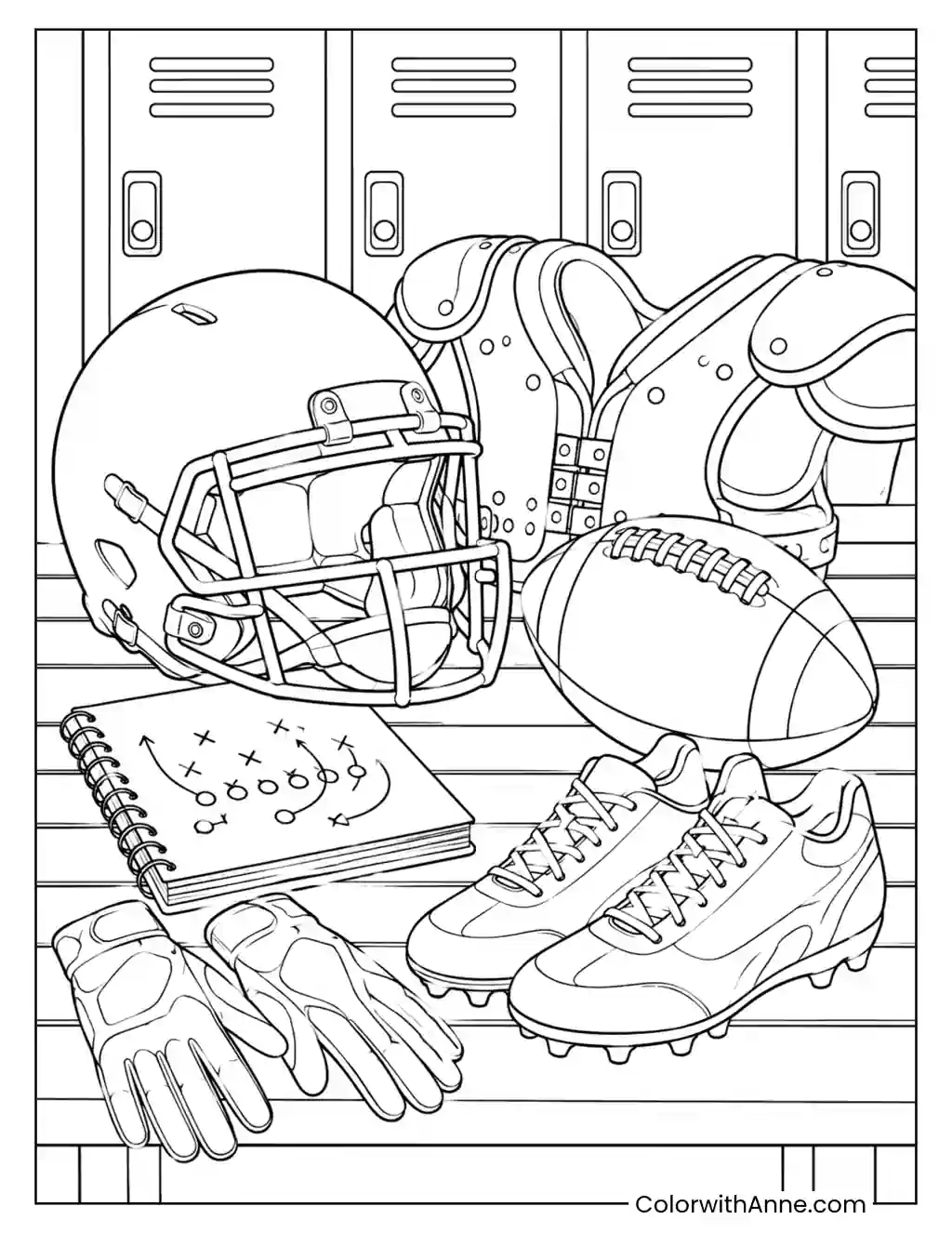 Game-Day Football Gear Still Life coloring page