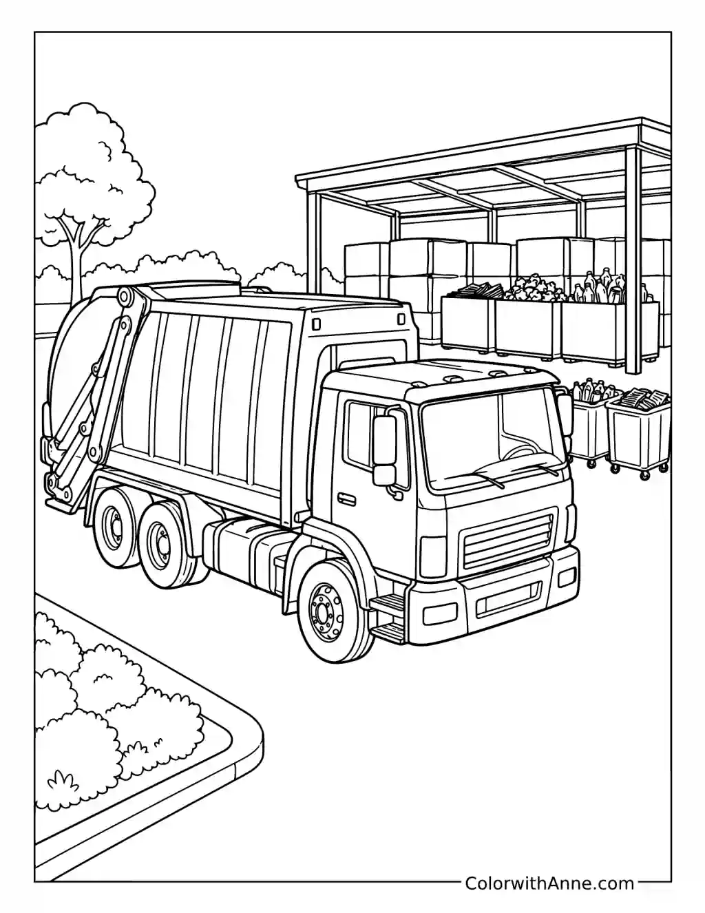 Garbage Truck at the Recycling Center coloring page