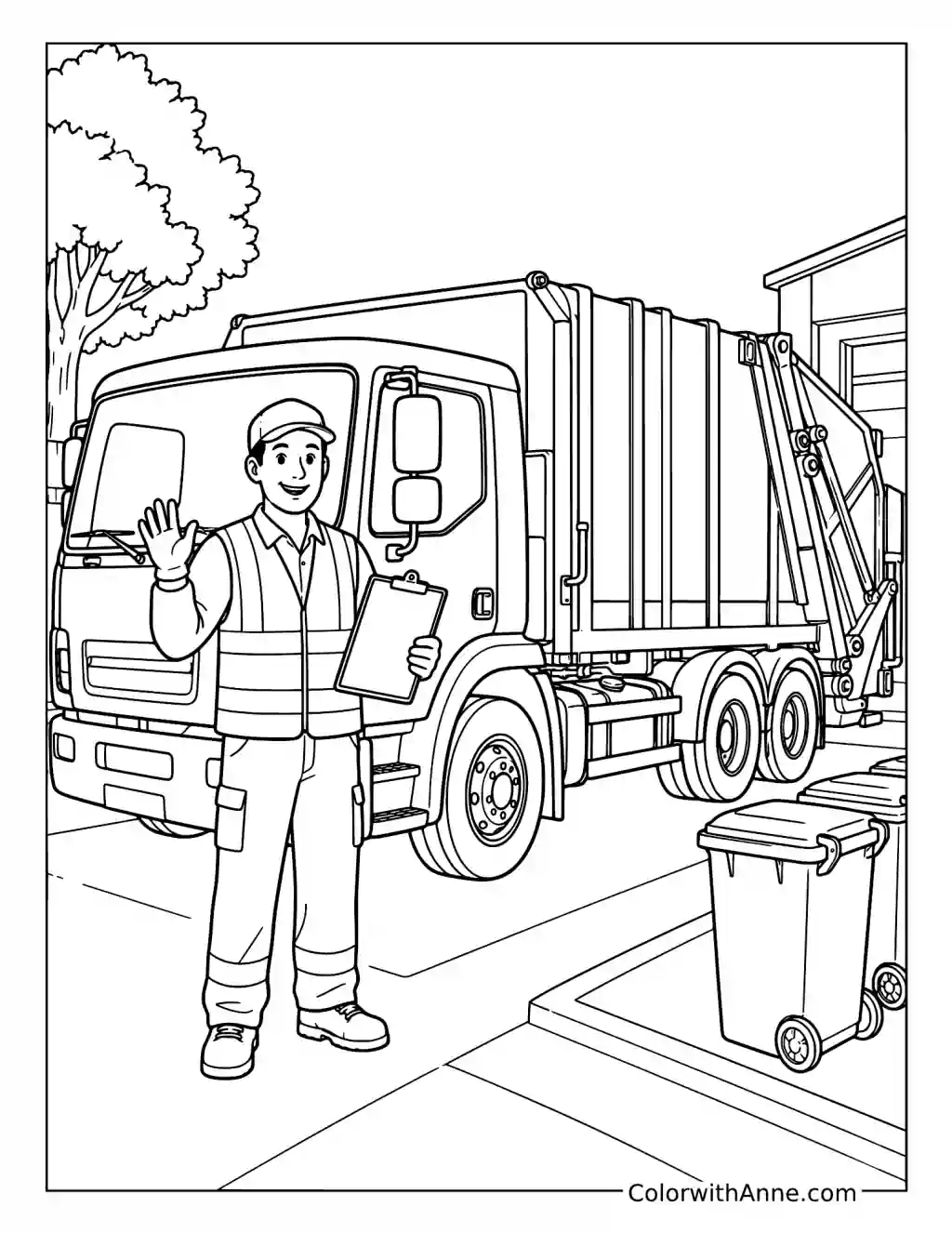 Garbage Truck Driver at Work coloring page