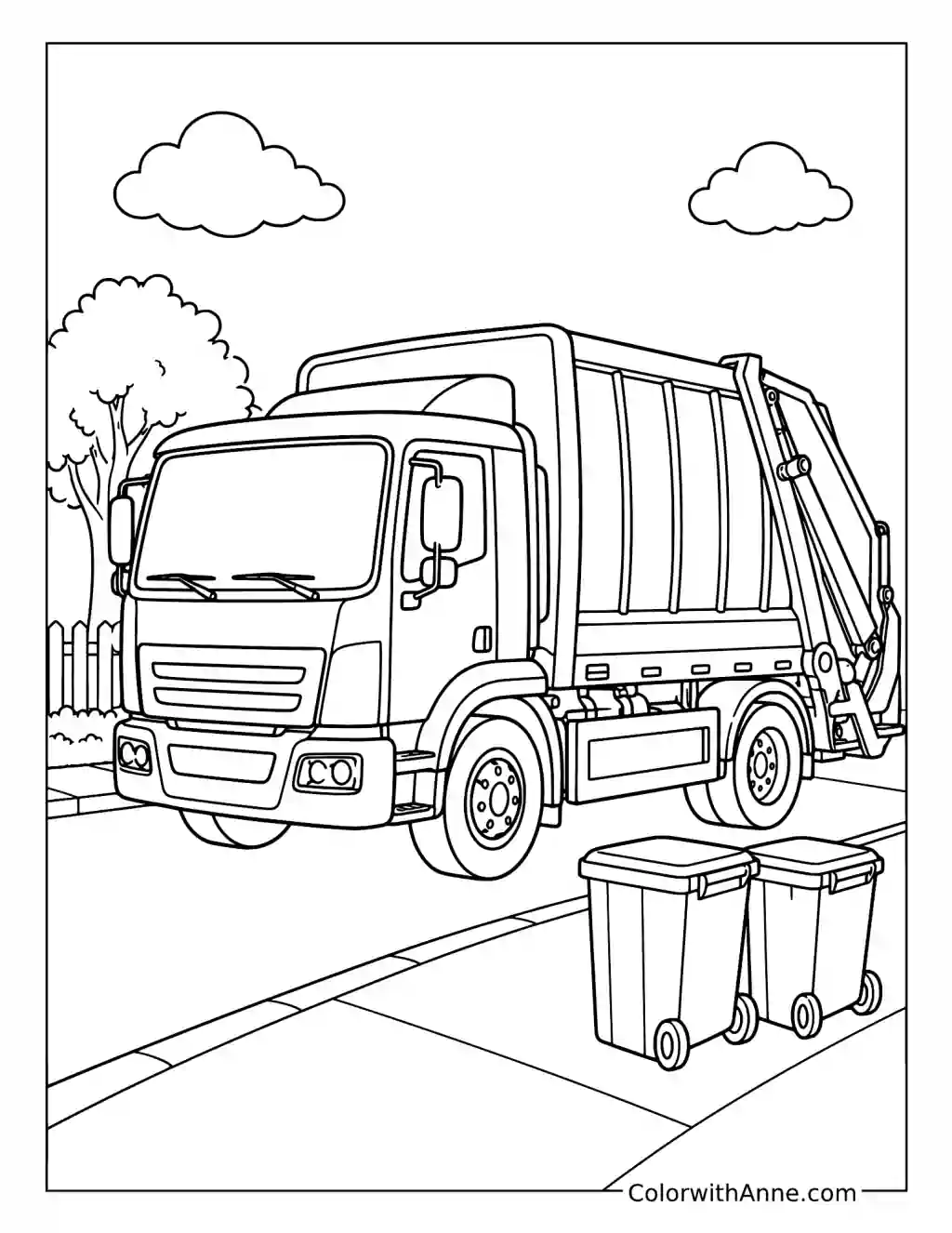 Garbage Truck with Two Bins coloring page