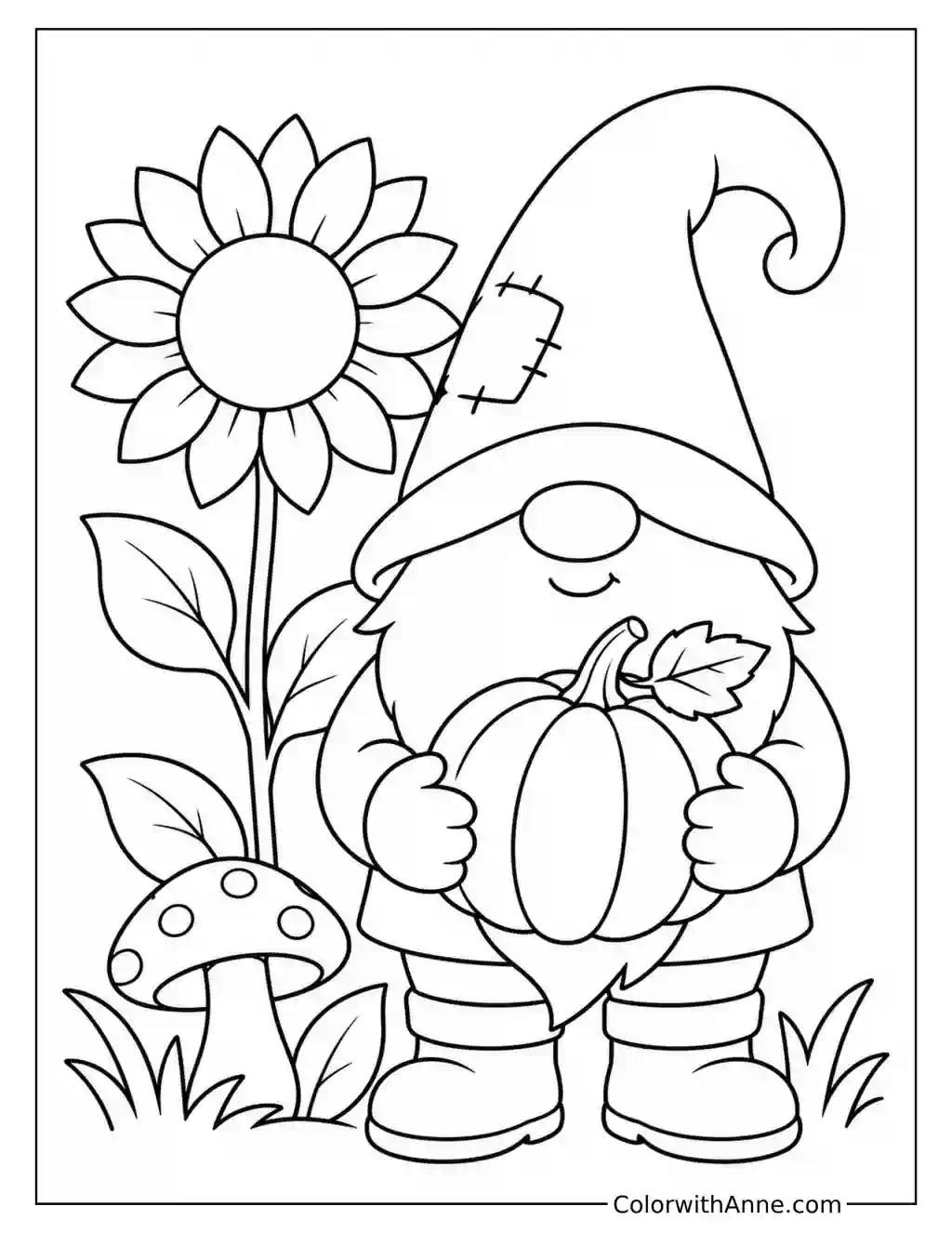 Garden Gnome Holding a Pumpkin coloring page