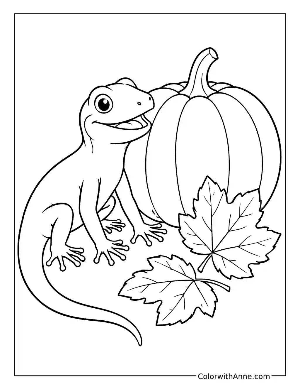 Garden Lizard Beside a Pumpkin coloring page