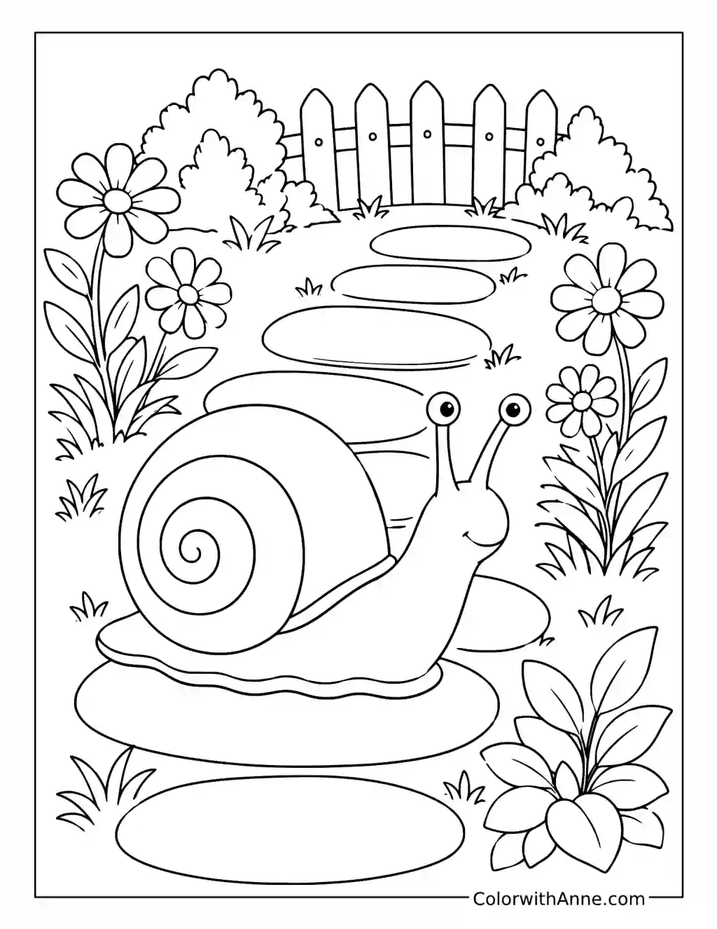 Garden Snail on a Stepping-Stone Path coloring page