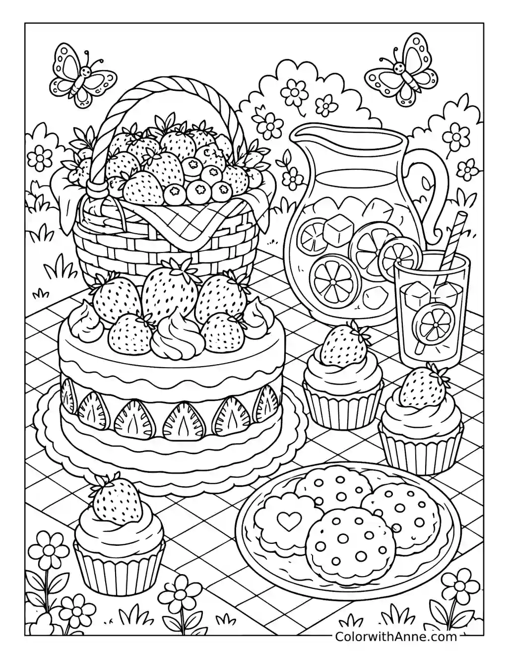 Garden Strawberry Dessert coloring page