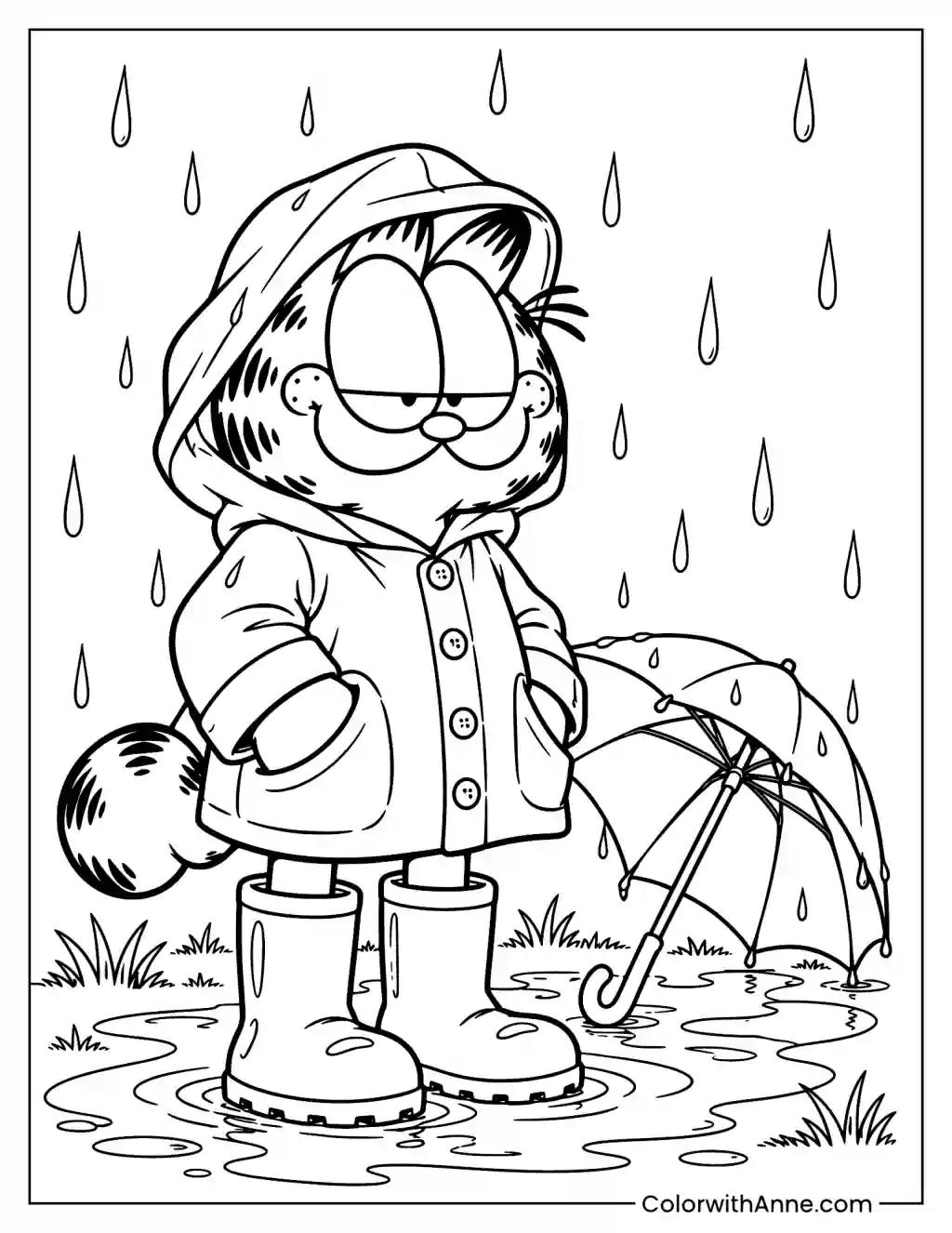 Garfield on a Rainy Day Coloring Page