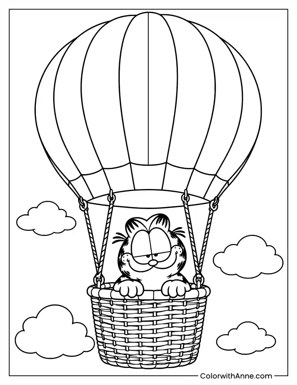 Garfield Riding in a Hot Air Balloon Coloring Page