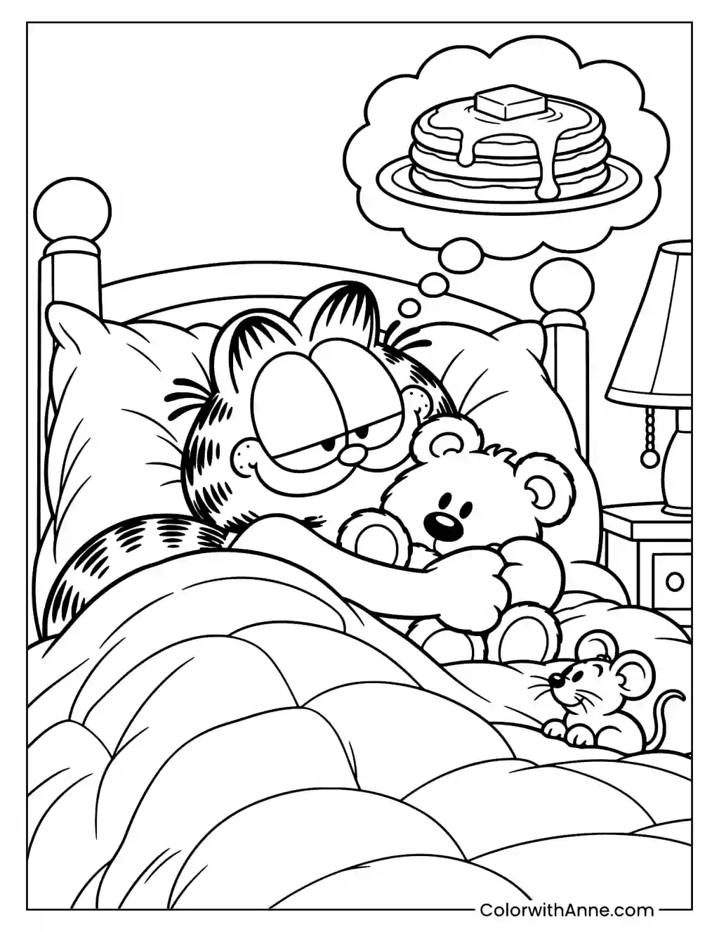 Garfield Snuggling His Teddy Bear Pookie Coloring Page