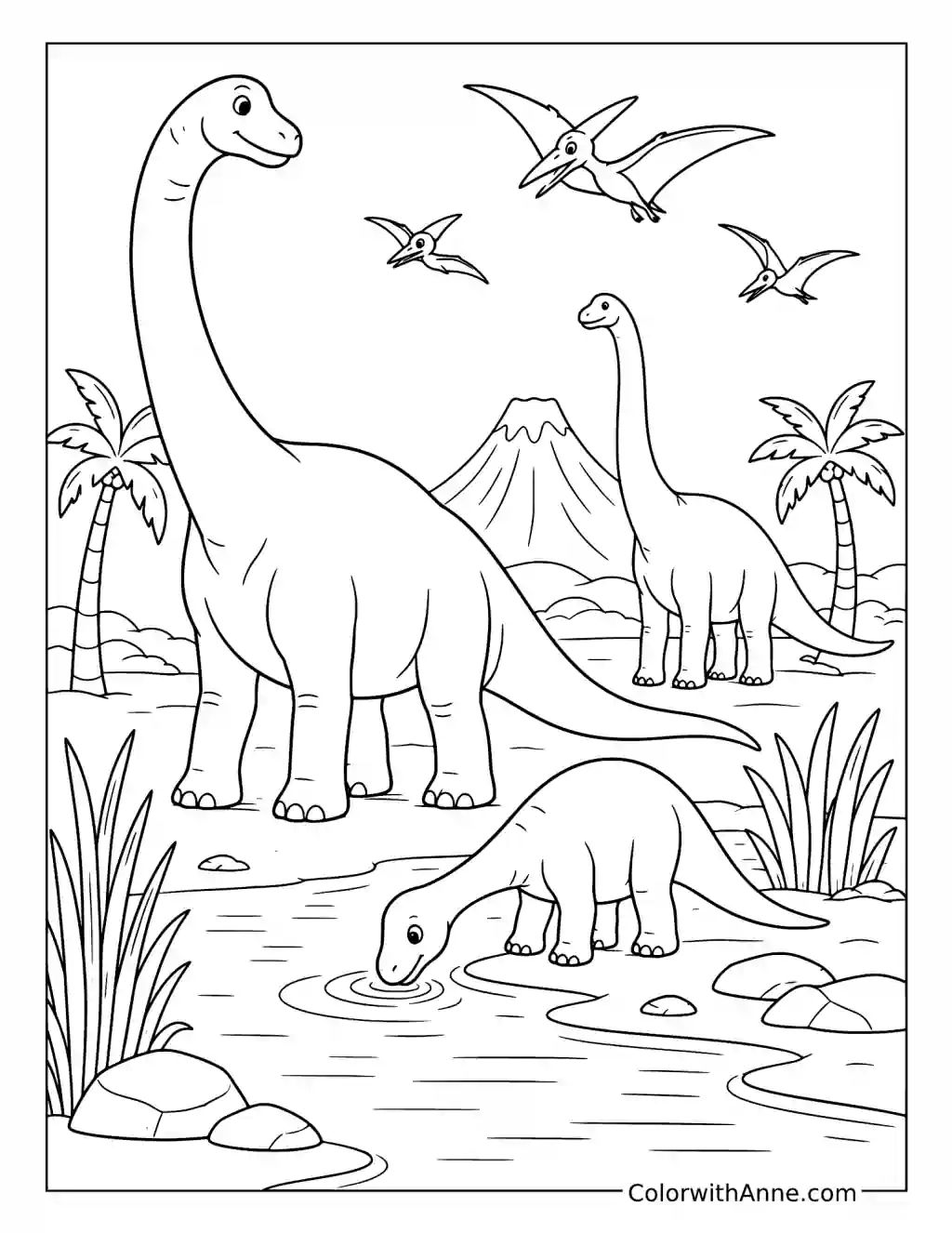 Gentle Brachiosaurus by the Lake coloring page