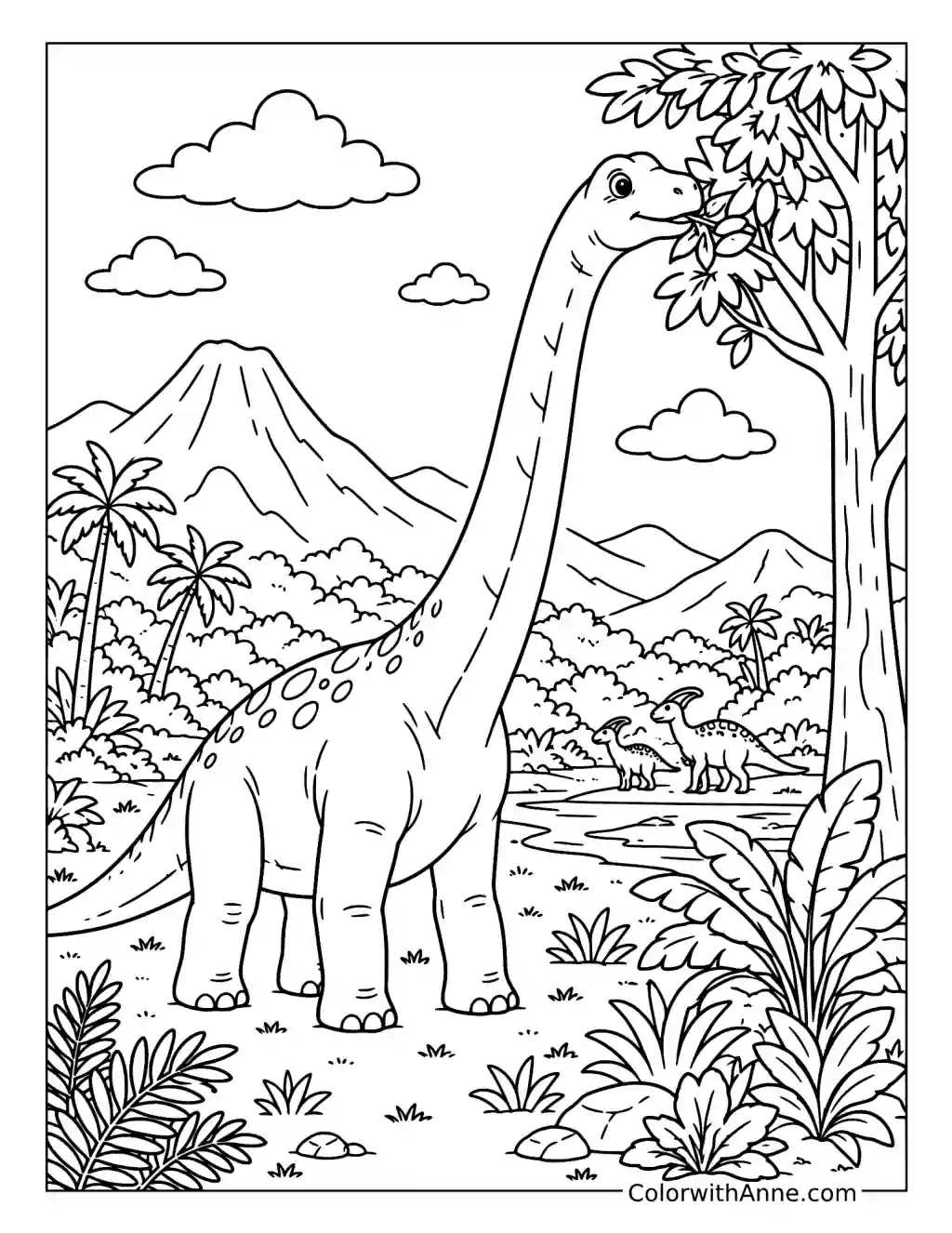 Gentle Brachiosaurus Treetop Feast coloring page
