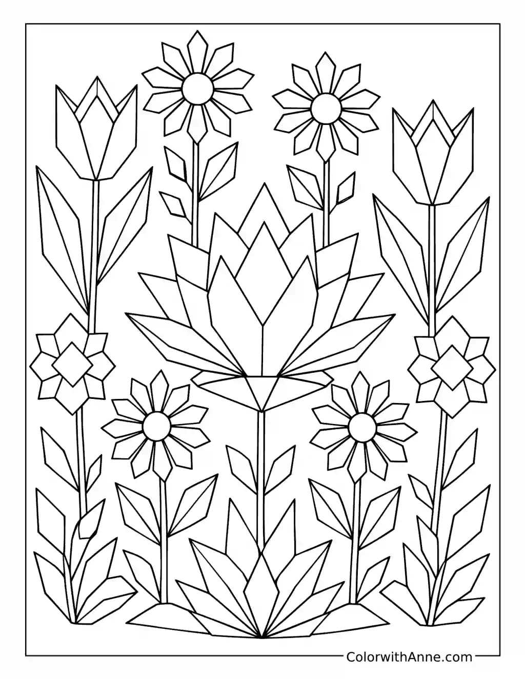 Geometric Flower Garden coloring page