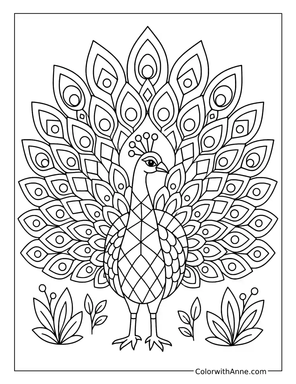 Geometric Mosaic Peacock coloring page