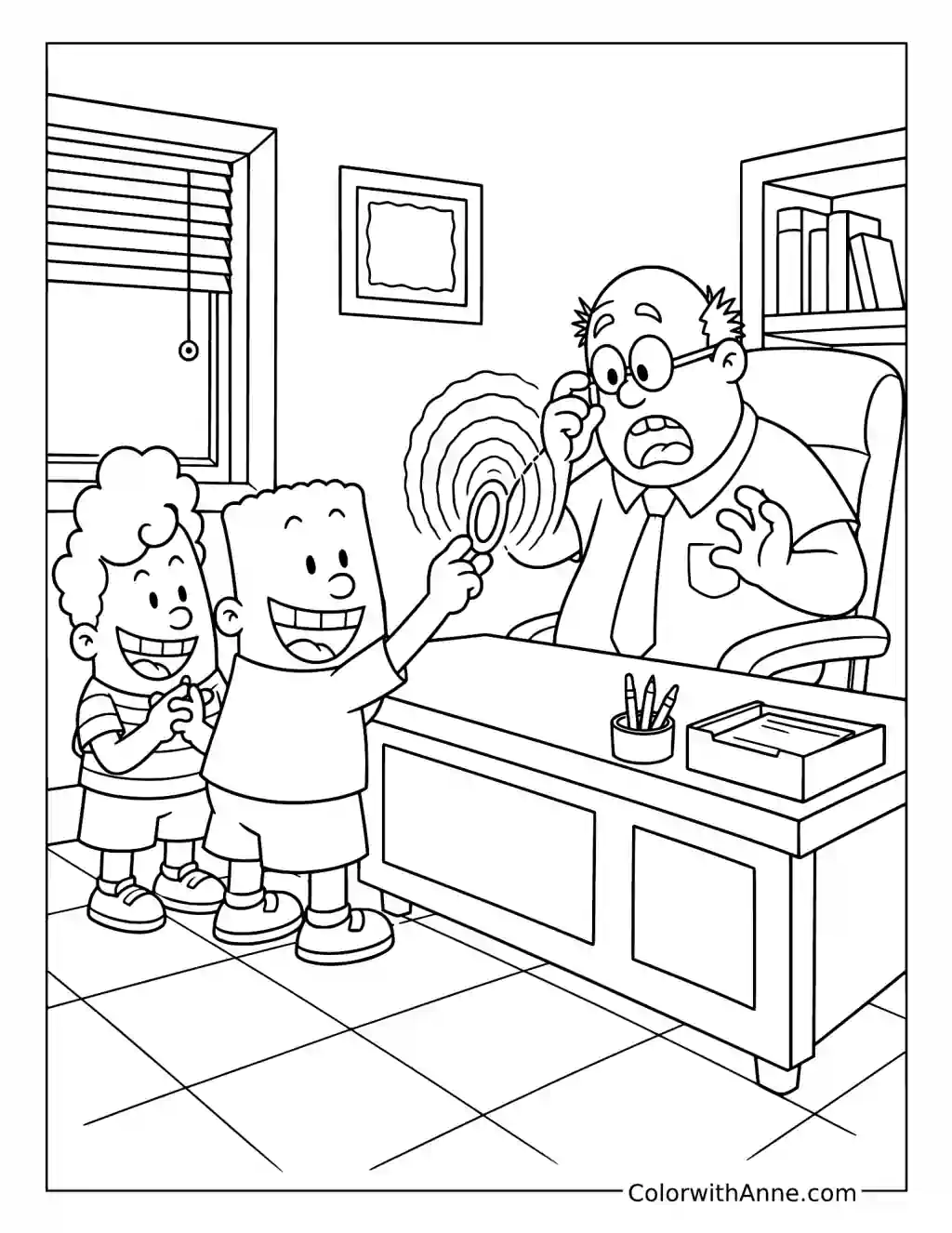 George and Harold Hypnotizing Mr. Krupp coloring page