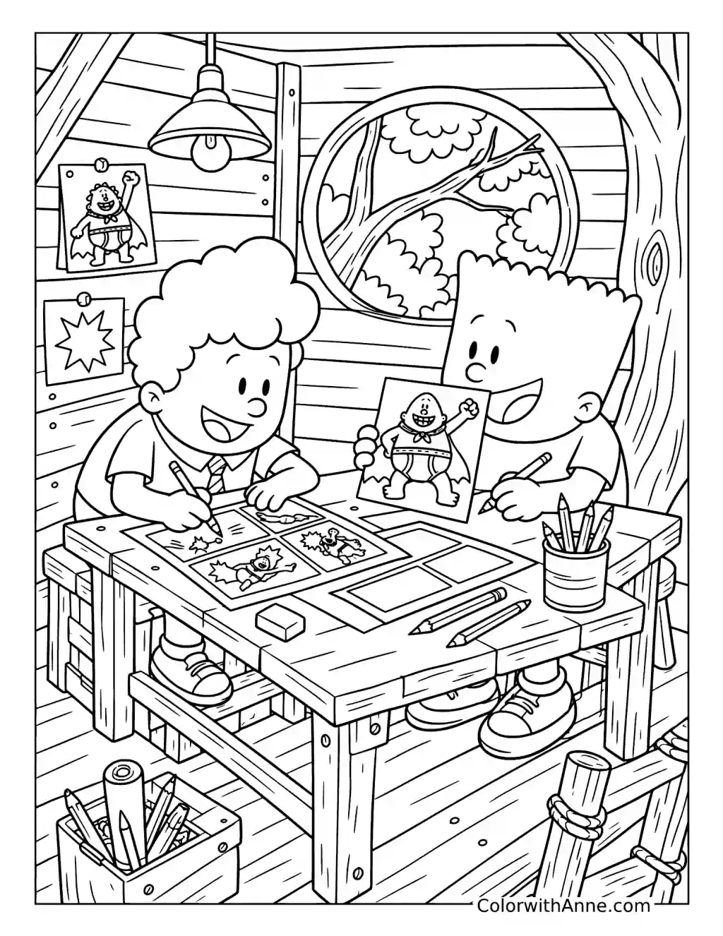 George and Harold Making Comics coloring page