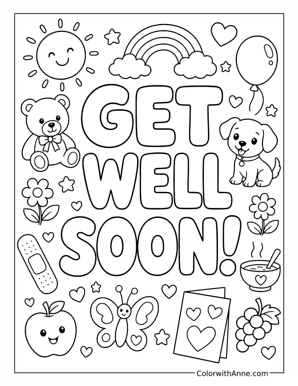 Get Well Soon Doodle Celebration coloring page