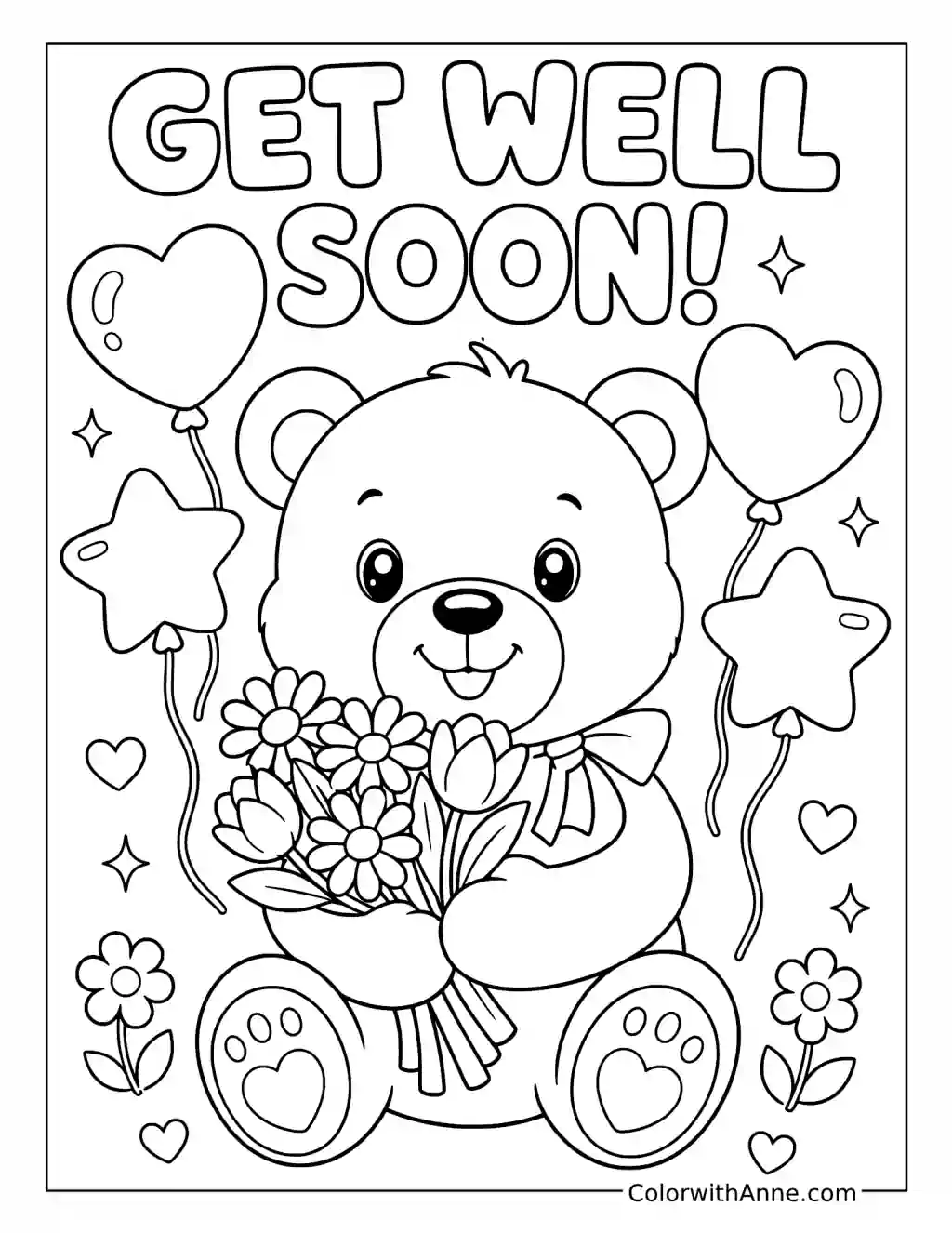 Get Well Soon Teddy Bear coloring page